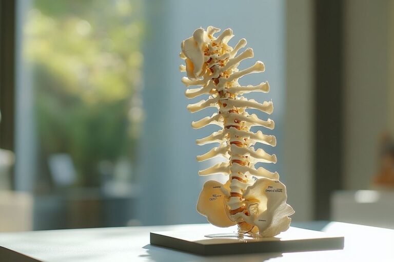 Modèle anatomique de colonne vertébrale posé sur une table