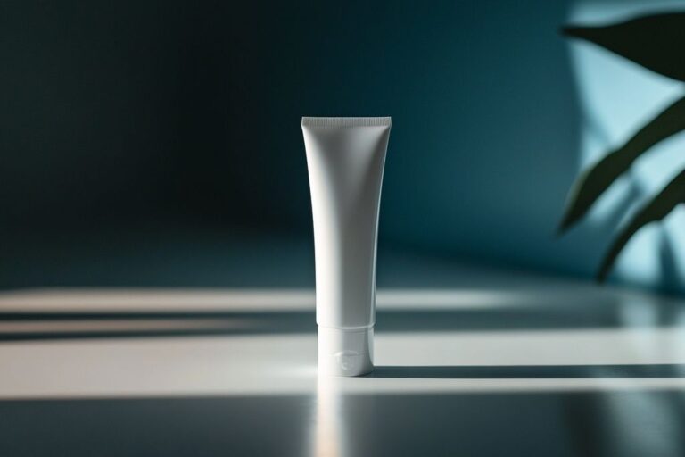 Tube de crème blanc sans marque posé sur une table
